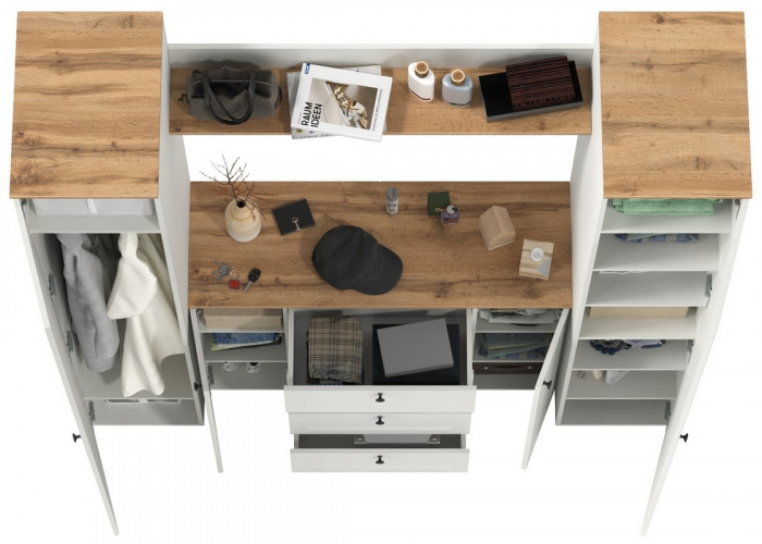 Остин Прихожая 74, белый шагрень/дуб крафт золотой