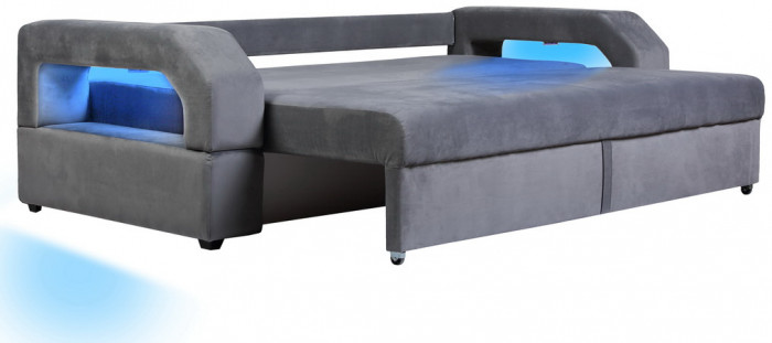 Диван еврокнижка Манчестер с подсветкой 160 велюр серый