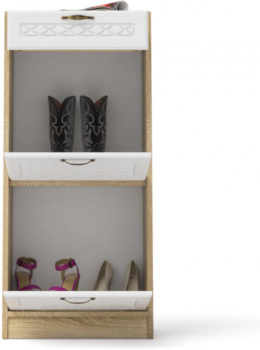 Прихожая П-6 Тумба для обуви 2 секции, цвет дуб сонома/фасады МДФ белое дерево фрезеровка ромб, ШхГхВ 50х35х108,3 см.