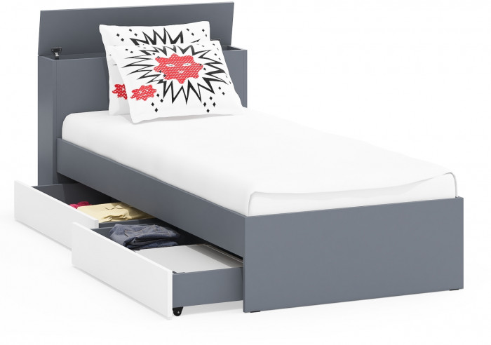 Ксения Кровать с ящиками 0900, графит/белый