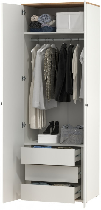 Остин 13.336.02 Шкаф для одежды(две двери), белый шагрень/дуб крафт золотой