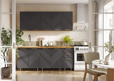 Кухня Ирис 2,0м (490), Дуб Крафт/Браш Графит (Дуб вотан)