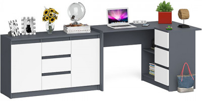 Мори Стол компьютерный МС-16 правый + Комод МК1200.3, цвет графит/белый, ШхГхВ 244,8х84,9х76,6 см., выдвижные ящики справа, НЕ универсальная сборка