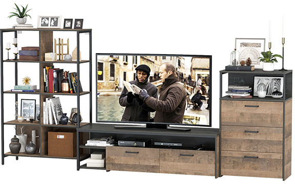 Трувор Гостиная 086, цвет дуб гранж песочный/интра, ШхГхВ 305,8х45,4х146 см., универсальная сборка