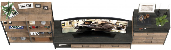 Трувор Гостиная 086, цвет дуб гранж песочный/интра, ШхГхВ 305,8х45,4х146 см., универсальная сборка