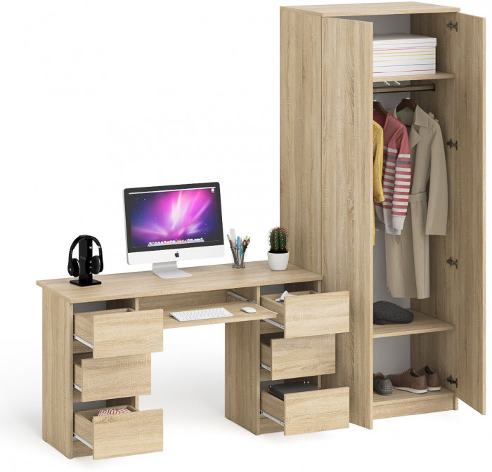 Мори Стол компьютерный МС-2 + Шкаф МШ800.1, цвет дуб сонома, ШхГхВ 215,8х50,4х209,6 см., универсальная сборка