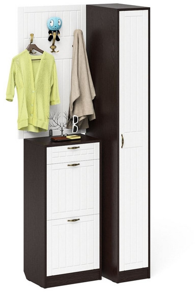 Прихожая П-6 Компоновка № 44, венге/фасады МДФ белое дерево фрезеровка ромб