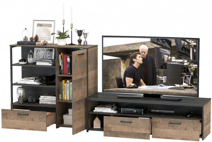 Трувор 13.70 Тумба под ТВ + 13.307.01 Комод, дуб гранж песочный/интра