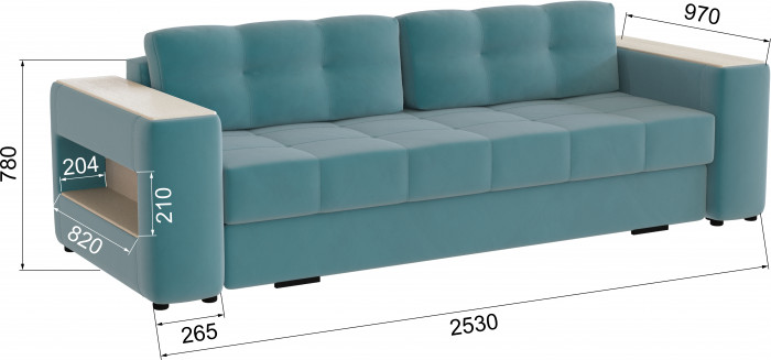 Диван раскладной Доро, бирюза/мдф клен кремовый