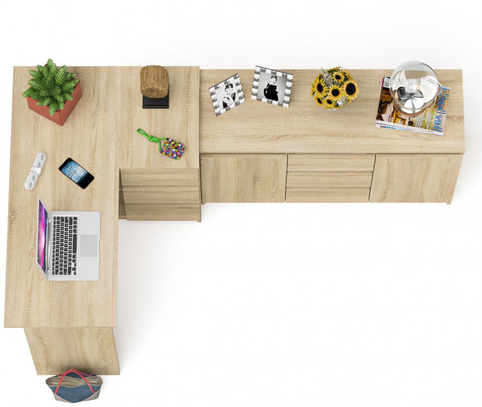 Мори Стол компьютерный МС-16 правый + Комод МК1200.3, цвет дуб сонома, ШхГхВ 244,8х84,9х76,6 см., выдвижные ящики справа, НЕ универсальная сборка
