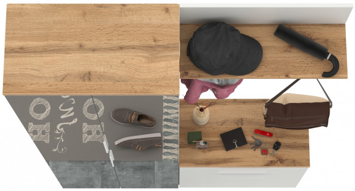 Октава Прихожая 12, цвет белый шагрень/дуб крафт золотой/фасады МДФ белый шагрень, ШхГхВ 129,3х35,4х197,6 см., универсальная сборка