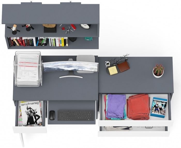 Мори компьютерный стол МС-1 левый + Комод МК800.1 + Полка 900, графит/белый