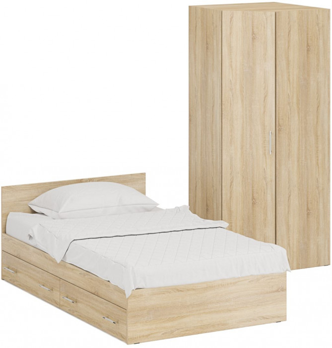 Кровать с ящиками 1200 + Шкаф угловой Стандарт, цвет дуб сонома, ШхГхВ 123,5х203,5х70 + 81,2х81,2х200 см., сп.м. 1200х2000 мм., б/м, основание есть