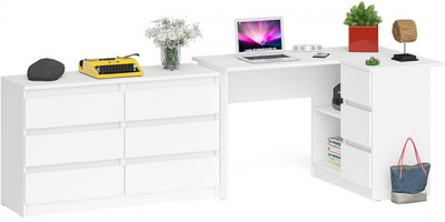 Мори компьютерный стол МС-16 правый + Комод МК1200.6, белый