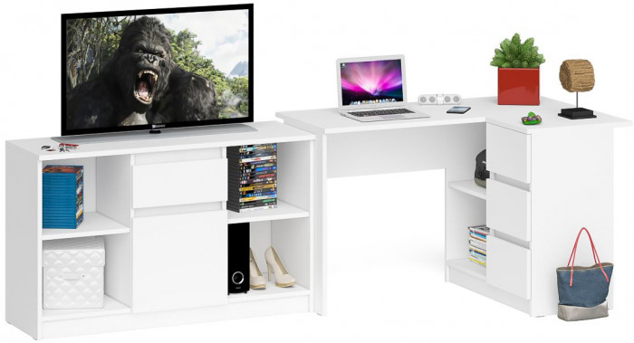 Мори компьютерный стол МС-16 правый + Тумба МТВ1204.1, белый