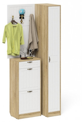 Прихожая П-6 Компоновка № 44, дуб сонома/фасады МДФ белое дерево фрезеровка прованс