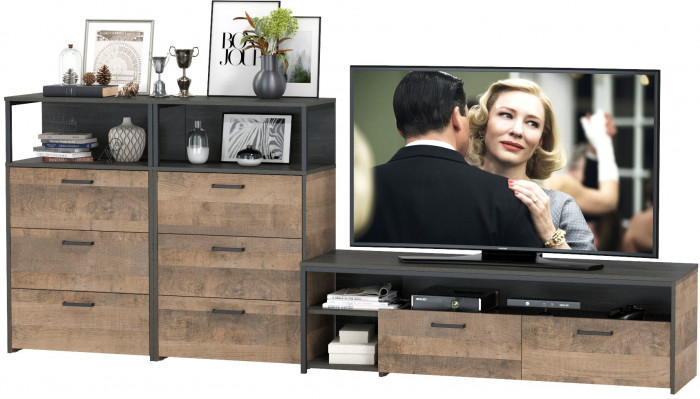 Трувор 13.70 Тумба под ТВ + 13.307.02 Комод + 13.307.02 Комод, дуб гранж песочный/интра