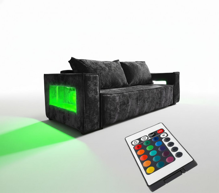 Диван-кровать Лофт Люкс Плюш с подсветкой, еврокнижка, 140х195, черный