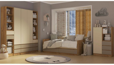 Модульная детская Челси Color, комплектация 1 (Слоновая кость/Глиняный серый/Дуб крафт)