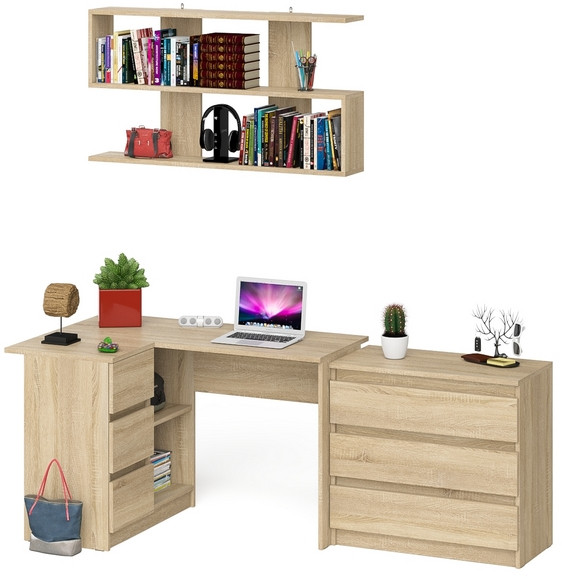 Мори компьютерный стол МС-16 левый + Комод МК800.1 + Полка 1200, дуб сонома