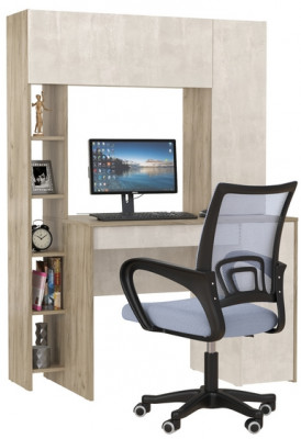 КР100 Стол компьютерный Комфорт 12.71 + кресло 103 серое, цвет дуб крафт серый/шёлковый камень, ШхГхВ 116,7х60,2х165,4 см., НЕ универсальная сборка