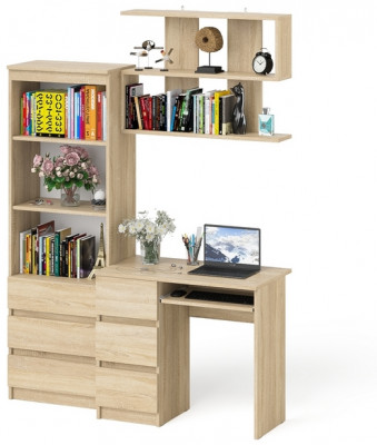 Мори Стол компьютерный МС-6 левый + Стеллаж МСТ600.3 + Полка 900, цвет дуб сонома, ШхГхВ 150,4х50х209,6 см., НЕ универсальная сборка