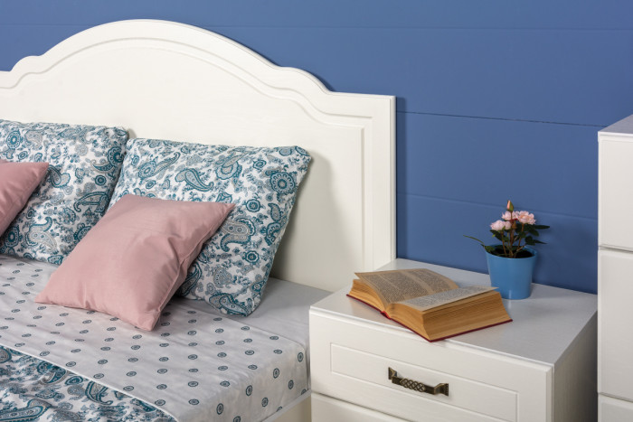 Ливерпуль Кровать 11.08 + основание + ножки + Тумба 08.146, ясень ваниль/белый