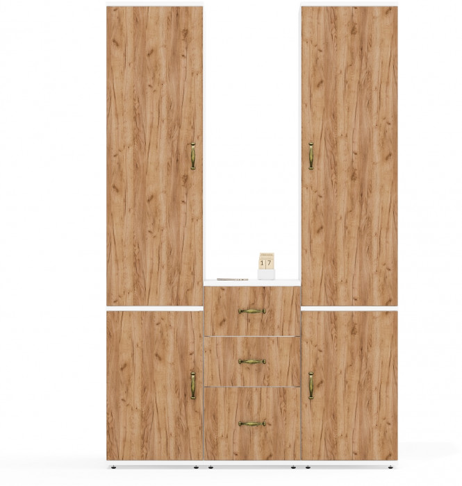 Лидер-8 Пенал МД 23Б + Пенал МД 23Б + Тумба МД 3.16, белый шагрень/крафт золото