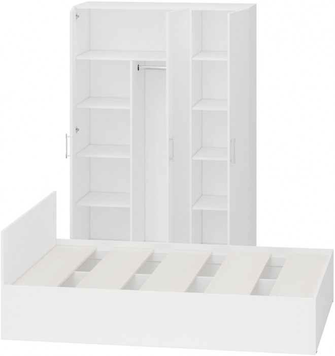 Спальня Стандарт 1-1400, цвет белый, ШхГхВ 143,5х203,5х70 + 135х52х200 см., сп.м. 1400х2000 мм., без матраса, основание есть