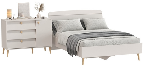 Афина Спальня Кровать 1400 + Комод, цвет кашемир серый, ШхГхВ 144,6х210,2х95,7 + 110х45,3х83 см., сп.м. 1400х2000 мм., б/м, основание есть