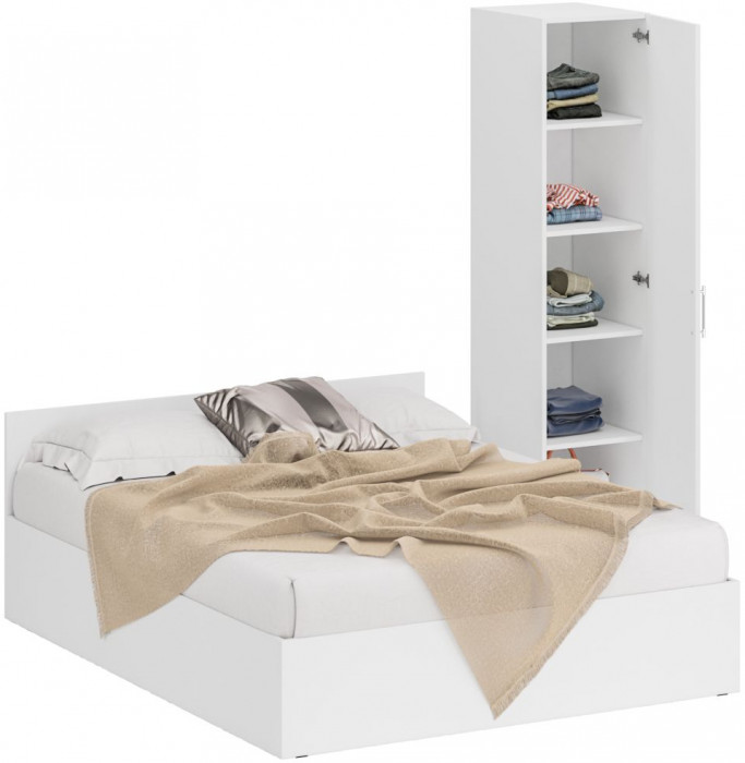 Кровать 1600 + Пенал Стандарт, цвет белый, ШхГхВ 163,5х203,5х70 + 45х52х200 см., сп.м. 1600х2000 мм., без матраса, основание есть