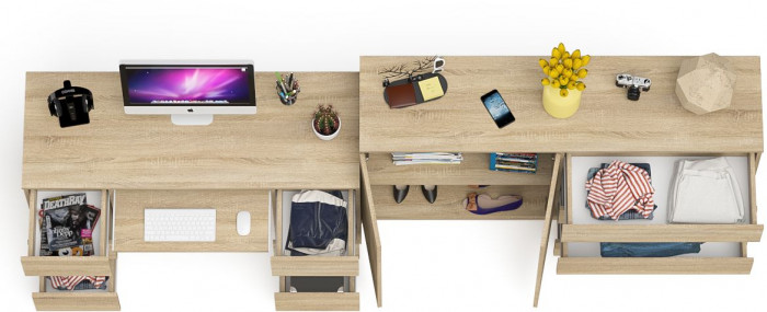 Мори компьютерный стол МС-2 + Комод МК1600.1, дуб сонома