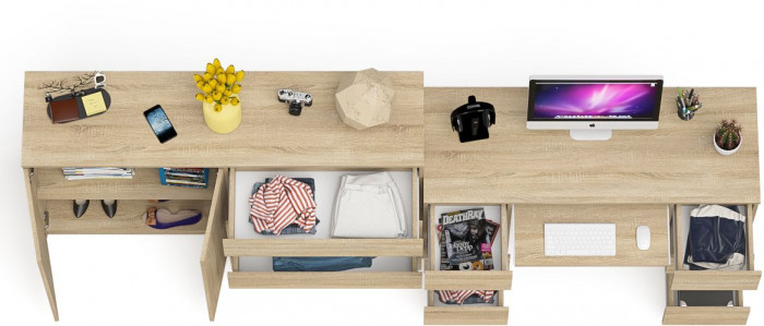 Мори компьютерный стол МС-2 + Комод МК1600.1, дуб сонома