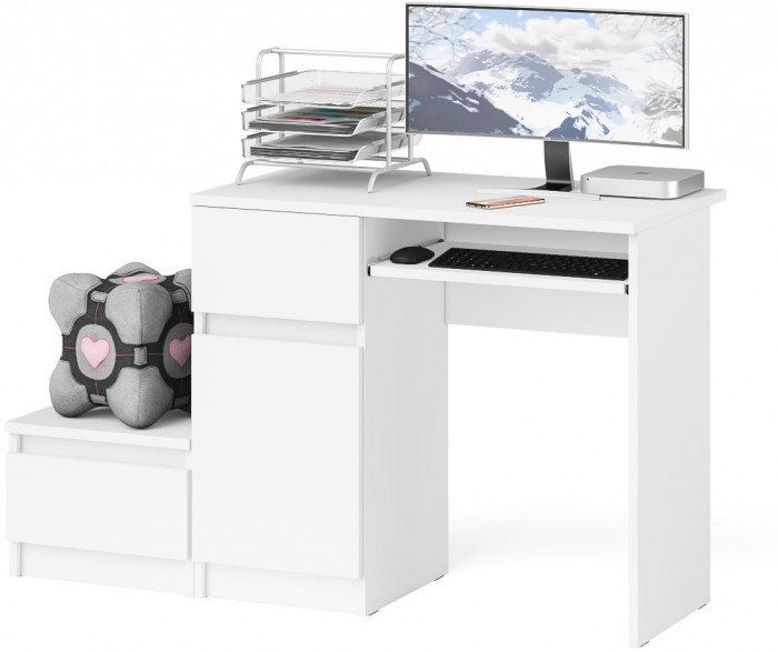 Мори Стол компьютерный МС-1 левый + Тумба ТМП400.1, цвет белый, ШхГхВ 130,4х50х76,6 см., выдвижной ящик слева, НЕ универсальная сборка