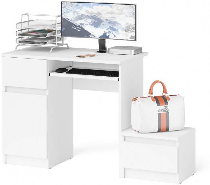 Мори Стол компьютерный МС-1 левый + Тумба ТМП400.1, цвет белый, ШхГхВ 130,4х50х76,6 см., выдвижной ящик слева, НЕ универсальная сборка