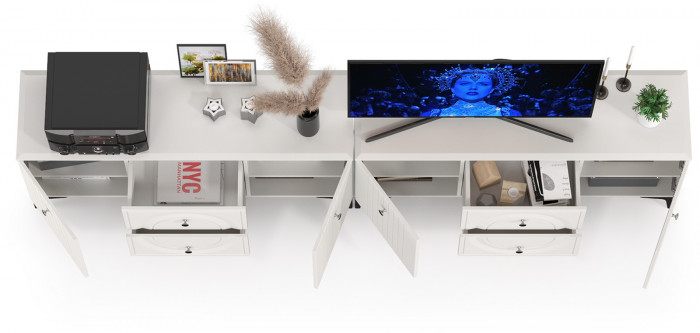 Валенсия Гостиная 16.45 Тумба под ТВ + 16.45 Тумба под ТВ, ЛДСП белый шагрень/МДФ белый шагрень