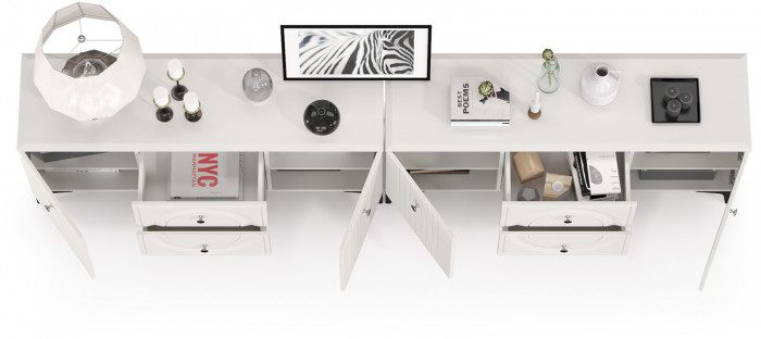 Валенсия Гостиная 16.45 Тумба под ТВ + 16.45 Тумба под ТВ, ЛДСП белый шагрень/МДФ белый шагрень