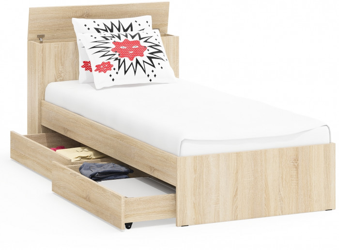 Ксения Кровать с ящиками 0900, дуб сонома