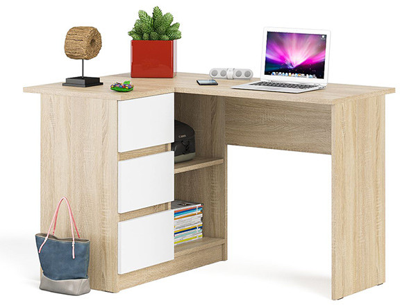 Мори компьютерный стол МС-16 левый, дуб сонома/белый