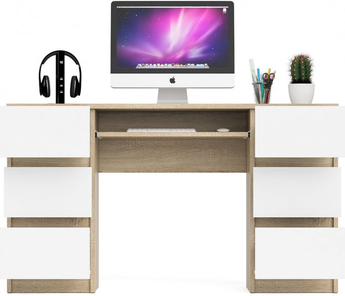 Мори компьютерный стол МС-2, дуб сонома/белый