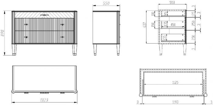 Модульная спальня "Тиволи" из массива дуба - Серый антрацит (лак)