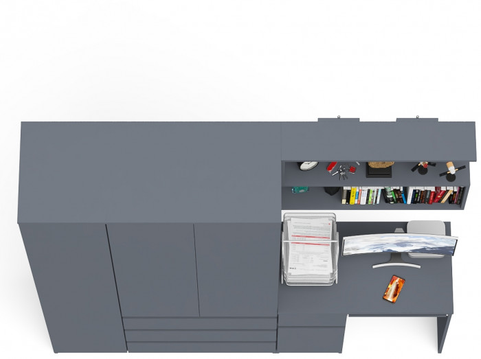 Мори Стол компьютерный МС-1 левый + Шкаф МШ1200.1 + Полка 900, цвет графит, ШхГхВ 210,4х50,4х209,6 см., НЕ универсальная сборка