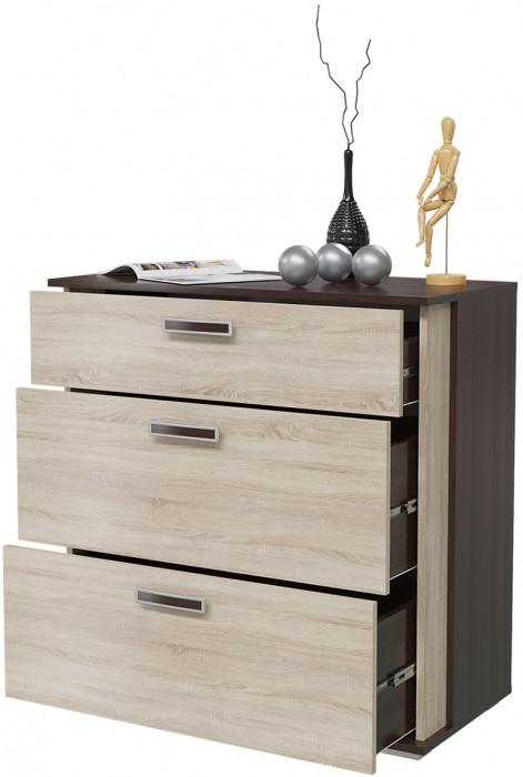 Комод с 3-мя ящиками 4-4425вндубсон Даллас, цвет венге/дуб сонома, ШхГхВ 90х44х90 см.