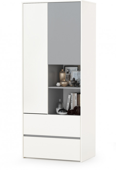 Торонто 12.149 Стол + 13.333 Шкаф для одежды, цвет белый шагрень/стальной серый, ШхГхВ 200х53,1х195,7 см., универсальная сборка