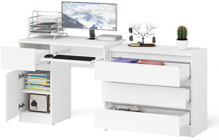 Мори компьютерный стол МС-1 левый + Комод МК800.1, белый