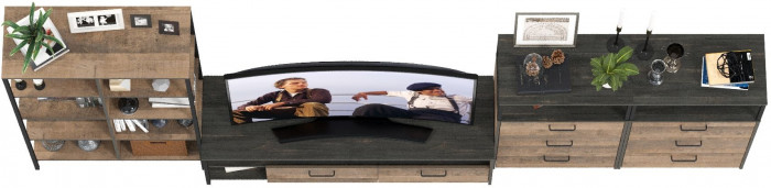 Трувор Гостиная 100, цвет дуб гранж песочный/интра, ШхГхВ 371,8х45,4х146 см., универсальная сборка