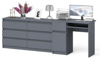 Мори Стол компьютерный МС-1 левый + Комод МК1380.6, цвет графит, ШхГхВ 228х50х76,6 см., выдвижной ящик слева, НЕ универсальная сборка