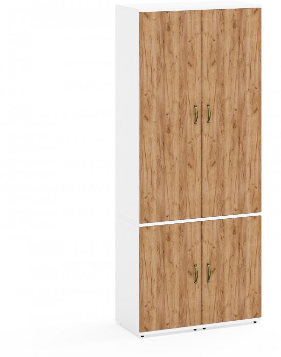 Лидер-8 Пенал МД 21Б 2 шт., цвет белый шагрень/крафт золото, ШхГхВ 80х37,5х190 см., универсальная сборка