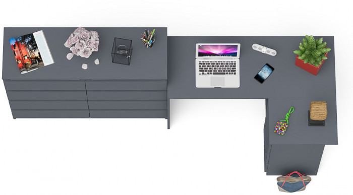 Мори Стол компьютерный МС-16 правый + Комод МК1200.8, цвет графит, ШхГхВ 244,8х84,9х94 см., выдвижные ящики справа, НЕ универсальная сборка