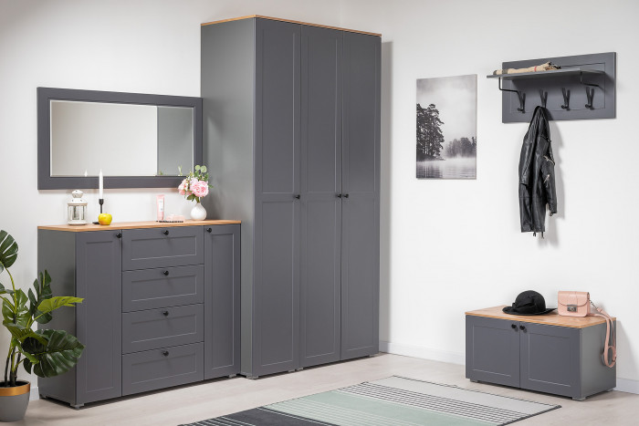 Остин Прихожая 08, серый графит/дуб крафт золотой